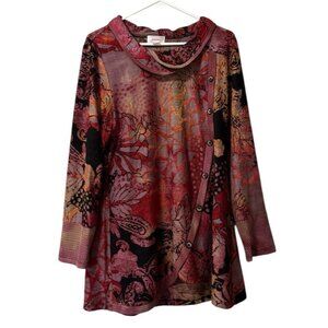 Kamana Top Women Sz Large Floral‎ Lightweight Buttons Polyester Blend Artsy Boho